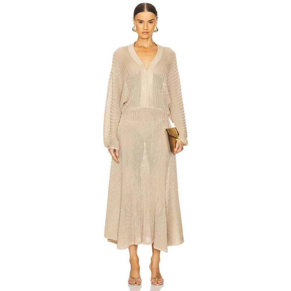 Alexis Heida Dress in Gold Natural XSmall New Womens Long Knit Sweater Maxi